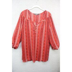 Rose & Olive Semi-Sheer 3/4 Sleeves Tunic-Size 1X-Boho-Peasant